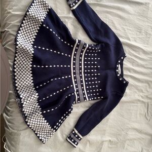 Charming Navy and White Knit Kids Dress